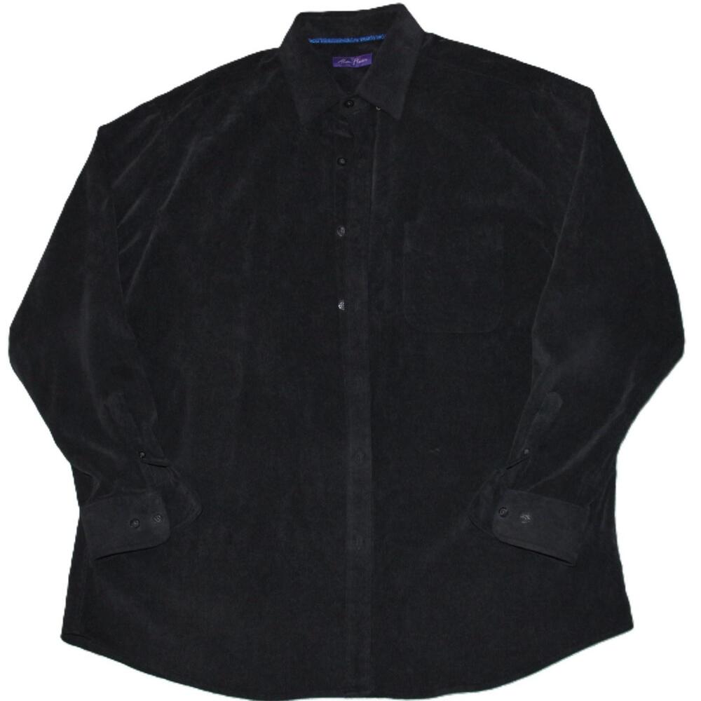 Alan Flusser Shirt Mens XL Black Corduroy Button Up Long Sleeve Pockets